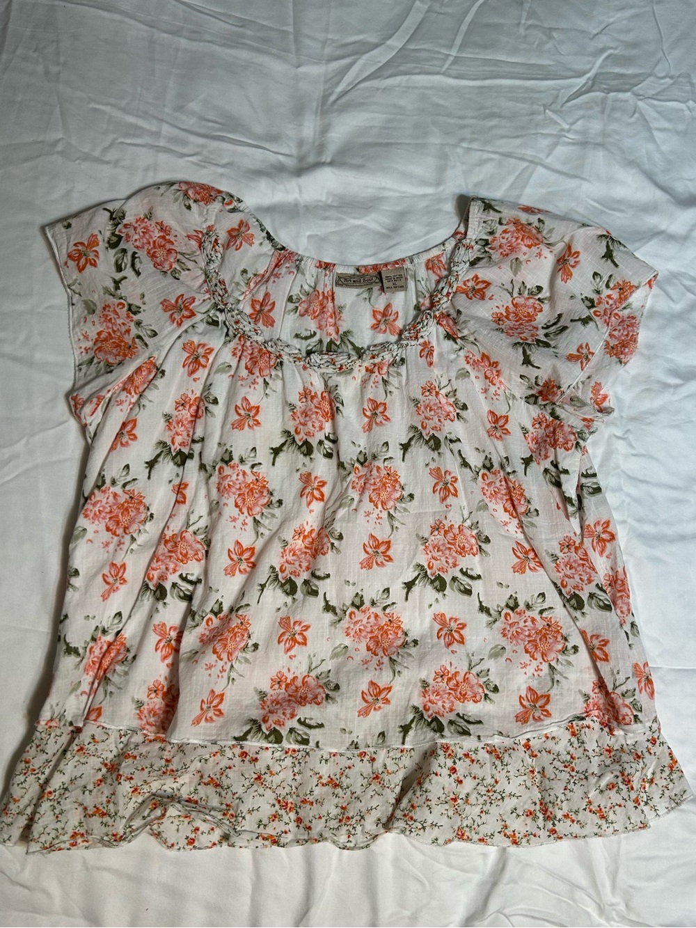 Art And Soul Cream Top with Coral Floral Print